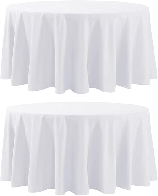 2 Pack White Round Tablecloths 132 Inch for Dining Tables | Washable Decorative Linen Polyester Table Cover for Banquets Buffets Parties and Weddings