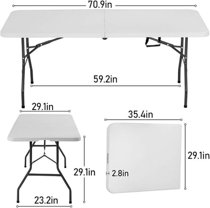 BestOffice Outdoor 6 FT Folding Camping Table Plastic Table Portable Square Height Dining Table Perfect for Picnics, Parties, Party and Camping, White