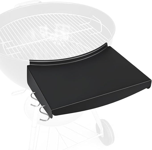 Uniflasy Side Table Shelf for Weber 22” Kettle Grills - Master Touch, Premium, Original Charcoal Grill Accessories, Black Steel with Hooks