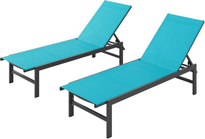 Vexwalx Outdoor Lounge Chairs Set of 2, Aluminum Patio Chaise Lounge Chairs with 5-Position Recliner, Pool Lounge Chairs for Backyard, Poolside, Deck, Lawn (Lakeblue)