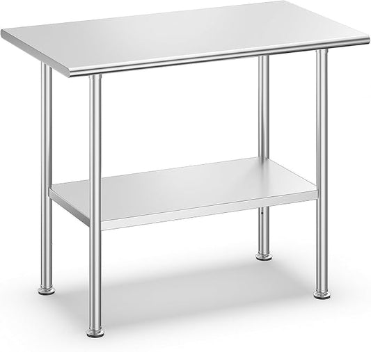 Atelicf NSF Stainless Steel Prep Table 24X36 inch, Rounded Flat Top | Commercial-grade table for restaurants, kitchens, food trucks, breweries, bars, garages, and outdoor BBQ
