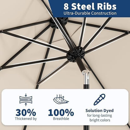 Garvee 10FT Patio Umbrella - Outdoor Table Umbrella with Crank Lift & Push Button Tilt - Market Umbrella 8 Sturdy Ribs UV Protection for Pool, Deck, Yard, Garden - Light Beige