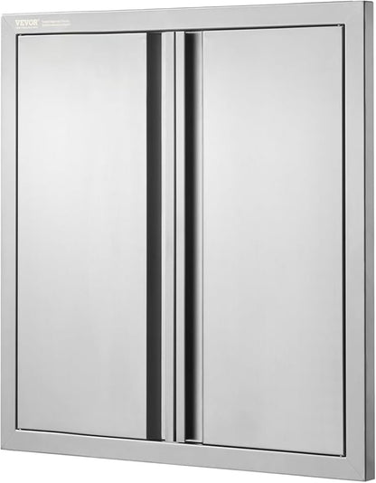 VEVOR BBQ Access Door, 24W x 24H Inch Double Outdoor Kitchen Door, Stainless Steel Flush Mount Door, Wall Vertical Door with Recessed Handles, for BBQ Island, Grilling Station, Outside Cabinet