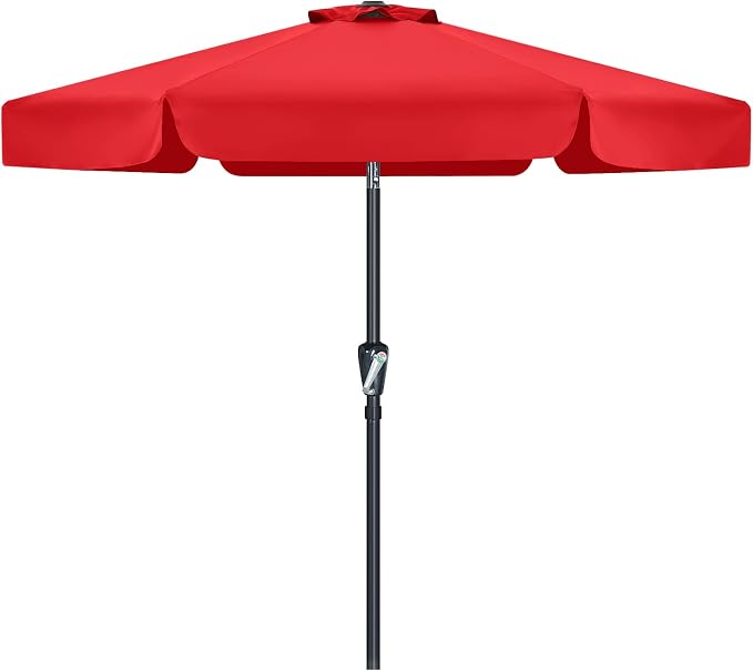MASTERCANOPY 7.5ft Patio Umbrella with Valance, Crank & Tilt, Red | 6 ribs, UV/fade-resist, waterproof, vent, for garden/deck/yard/pool
