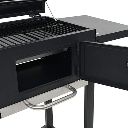 Charcoal-Fueled BBQ Grill,Charcoal BBQ Barbecue Grill Camping Stand for Outdoor Cooking Heavy Duty,for Tailgating Patio Backyard Camping and Anywhere,With 2 Wheels, with Bottom Shelf Black