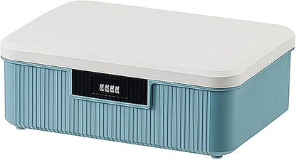 RUIAN Lockable Storage Container Bin, 4.2 Gallon Security Portable Combination Lock Plastic Box, Suitable for Storing Important Items and Documents (White Blue)