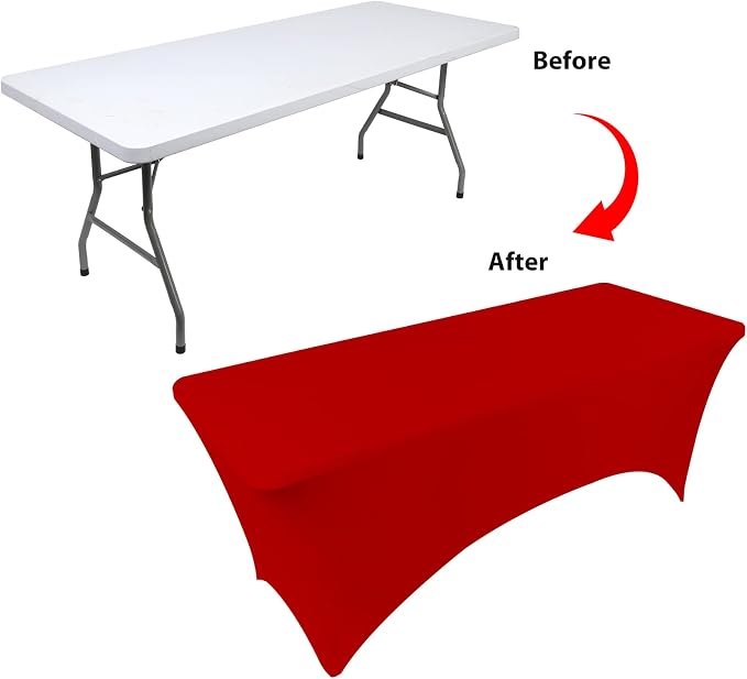 BDDC 8ft Stretch Spandex Fitted Table Cloth for 8 Foot Tables | GRS-Certified Eco-Friendly Fabric, Elastic Fit Rectangle Tablecloth, Washable, Wrinkle-Free, For Events & Parties