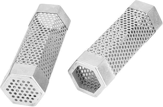 TOPINCN 2Pcs 304 Stainless Steel BBQ Grill Smoker Tube Mesh Tube Pellets Smoke Box 6in Stainless Steel Barbecue Accessory(#2)
