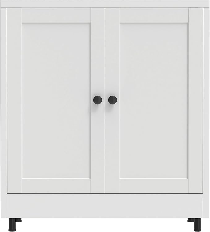 Metal Storage Cabinet with 2 Doors and Adjustable Shelf, Steel Sideboard Buffet Cabinet for Home Office Hallway Entryway Kitchen Living Dining Room (White)