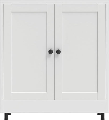 Metal Storage Cabinet with 2 Doors and Adjustable Shelf, Steel Sideboard Buffet Cabinet for Home Office Hallway Entryway Kitchen Living Dining Room (White)