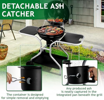 Portable Charcoal Grill – Heavy-Duty BBQ with Thermometer & Side Doors, Perfect for Camping, Beach, Garden, Patio & Backyard – 128x64x100cm, Black