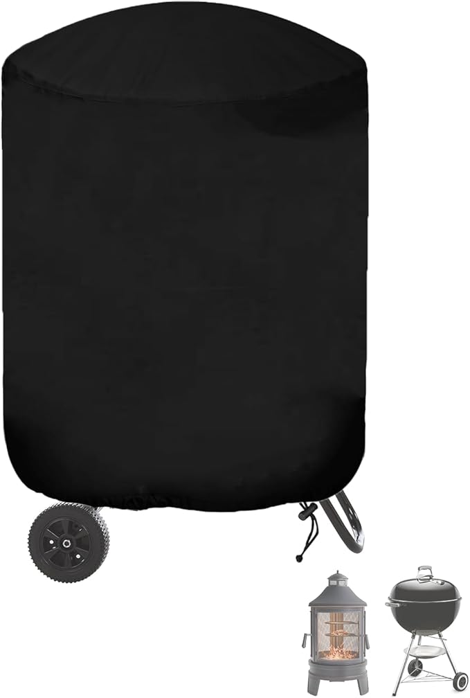 SheeChung Outdoor Fireplace Cover Round 30"Dx43"H,Waterproof Grill Cover for Weber Kettle Charcoal 22 Inch,Heavy Duty 600D Outside Covers for Wood Burning Chiminea,BBQ Grill Smoker,UV Resistant