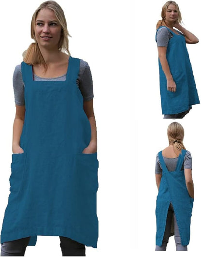 TBA Cotton Linen Apron Cross Back Apron for Women with Big Pockets Square Pinafore Dress for Baking Cooking BBQ & Grill