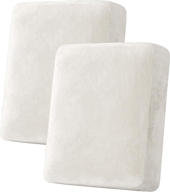 H.VERSAILTEX Velvet Stretch Couch Cushion Cover Plush Cushion Slipcover for Chair Loveseat Sofa Cushion Furniture Protector Seat Cushion Sofa Cover(2 Piece Medium Sofa Cushion Covers, Porcelain White)