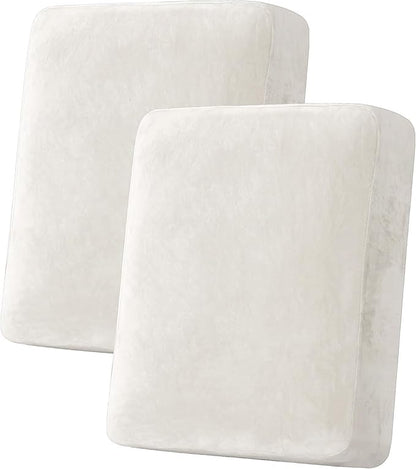 H.VERSAILTEX Velvet Stretch Couch Cushion Cover Plush Cushion Slipcover for Chair Loveseat Sofa Cushion Furniture Protector Seat Cushion Sofa Cover(2 Piece Medium Sofa Cushion Covers, Porcelain White)