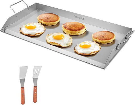 VEVOR Stainless Steel Griddle, 32x16 inch Universal Flat Top Rectangular Plate, Gas Grill Griddle for BBQ Grill, Teppanyaki, Portable Family Cookware with Handle, for Camping Tailgating Party
