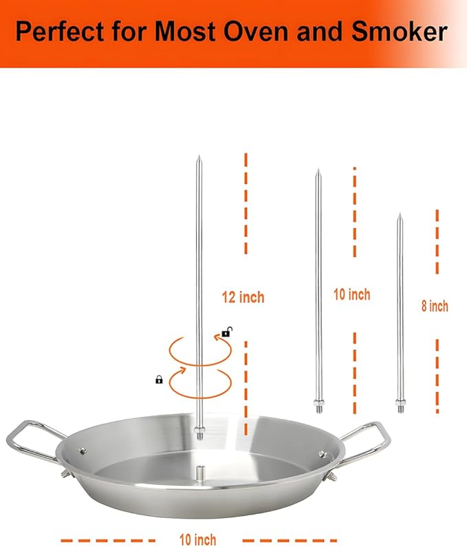 BBQ Vertical Skewer-Al Pastor Skewer Vertical Rotisserie Vertical Spit Stand for Tacos Al Pastor, Shawarma, Gyros- BBQ Grilling Accessory with 3 Removable Spikes (8”, 10" and 12”)