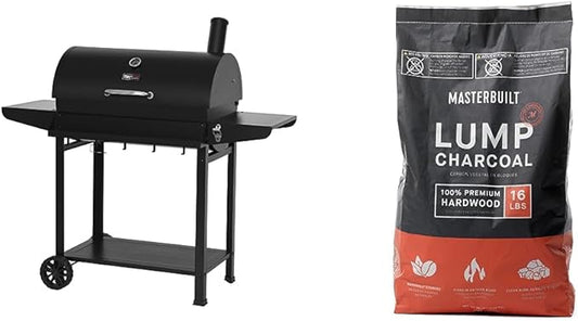 Royal Gourmet Barrel Charcoal Front Storage Basket, Backyard BBQ Party and Outdoor Cooking Grill on Clearance Prime with Wheels, Black, CC1830T, Silver & Masterbuilt MB20091621 Lump Charcoal 16 Pound