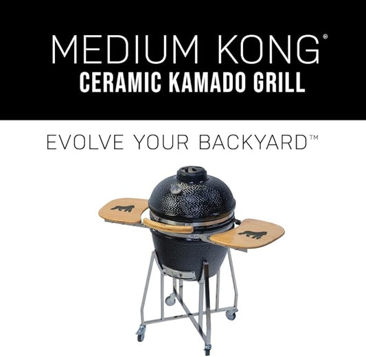 GRILLA Medium Kong Ceramic Charcoal Grill with Venting System, Heavy-Duty Ceramic, 350 Square Inches of Cook Space, For Outdoor Grilling, Smoking, and Baking