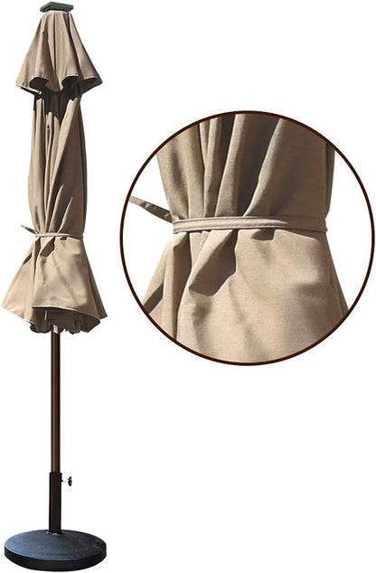 EliteShade USA 10-Year-Non-Fading 9ft Market Patio Umbrella, Commercial Grade Table Sun Umbrella with 80 Solar LED Lights, Crank Open, Windproof & UPF 50+ UV Protection for Garden, Deck, Pool, Backyard, Heather Beige