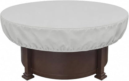 Treasure Garden Round Fire Pit Cover, 300D Polyester Outdoor Table & Ottoman Cover, Water Resistant, UPF50+ UV Protection, Elastic Hem, Spring Cinch Lock, Built-In Storage Pouch, Gray, 55 in