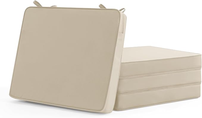 Summsun Outdoor Chair Cushions Set of 4: Water Resistant Seat Cushion for Patio Furniture - 18.5 x 16 x 2 Inch Chair Pads with Ties and Hidden Zipper - Patio Chair Cushion Replacement, Beige