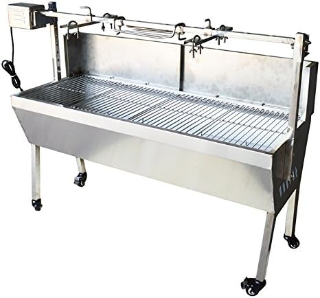 35 Inch BBQ Rotisserie Grill Roaster Stainless Steel Barbecue Charcoal Grill with Back Cover Automatic Rotary Pig Lamb Spit Kit 15W 110V