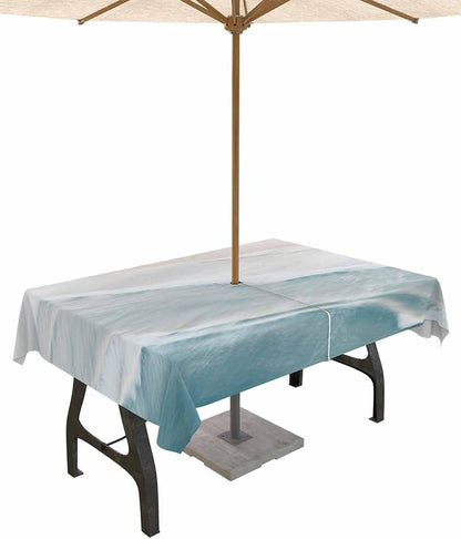 Summer Beach Outdoor Tablecloth - 60x120 Inch Rectangle Dining Table Cover, Coastal Ocean Nautical Seaside Aqua Beige Waterproof Outdoor Table Cloth with Umbrella Hole & Zipper for Picnic/Patio/Party