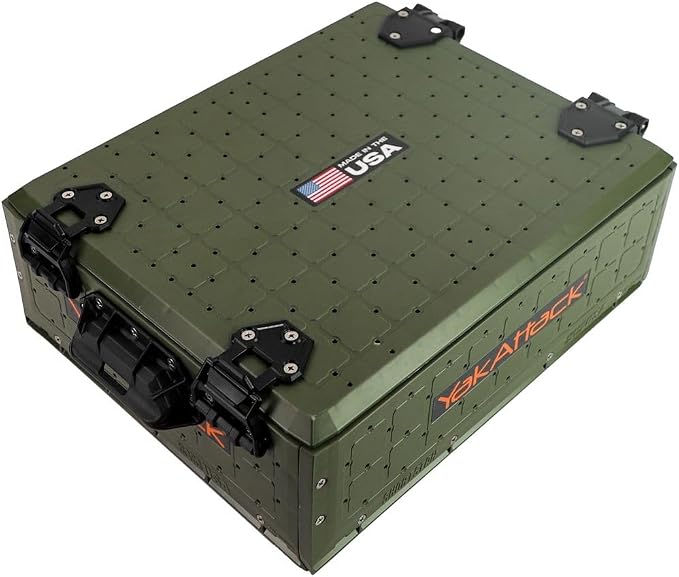 YakAttack ShortStak Solo Storage Box - Size & Color Options | Standalone Low-Profile Crate with Lid, Hinges & Latches | GridLoc Mounting Panels | Slider Feet for Under-Seat Use | Made in USA