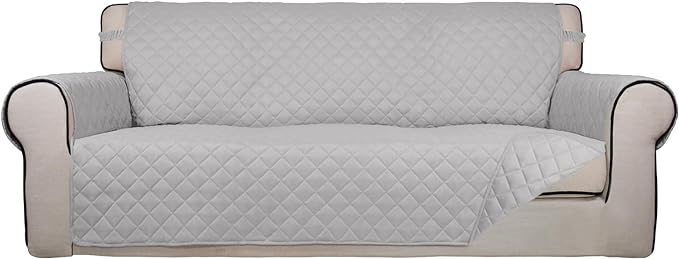PureFit Reversible Quilted Couch Covers for Dogs Oversized Sofa Cover 78” | Light Gray/Light Gray, Water Resistant Couch Protector, Washable Pet Couch Cover with Non Slip and Elastic Straps For Kids