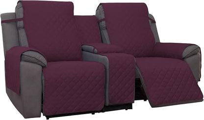 PureFit Water Resistant Reversible Loveseat Recliner Cover for Double | Double with Console, Non Slip Split Sofa Cover, Washable Reclining Cover, Wine/Beige