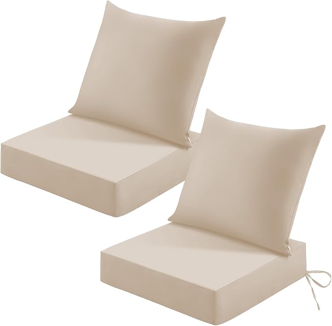 Patio Cushions for Outdoor Furniture, 24x24 Outdoor Couch Cushions, Waterproof & Fade-Resistant Patio Chair Cushions with Removable Cover, Replacement Outdoor Deep Seat Cushion, Beige (Set of 2)