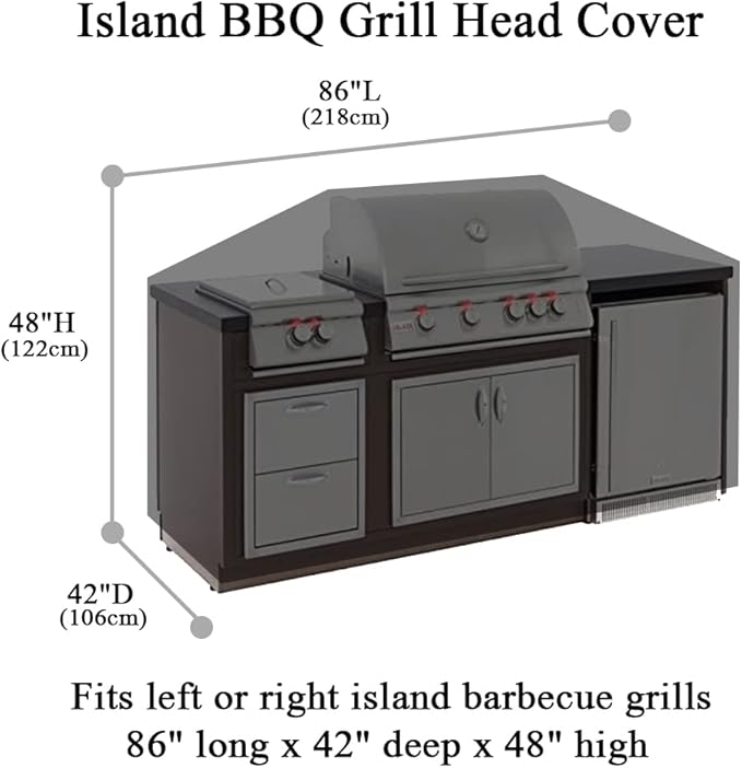 86 Inch Island BBQ Grill Head Cover Heavy Duty Waterproof Outdoor Kitchen BBQ Cover, Beige