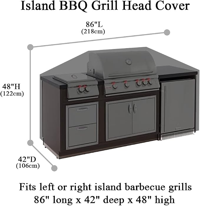 86 Inch Island BBQ Grill Head Cover Heavy Duty Waterproof | Outdoor Kitchen BBQ Cover, Black