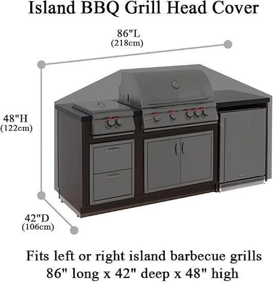 86 Inch Island BBQ Grill Head Cover Heavy Duty Waterproof | Outdoor Kitchen BBQ Cover, Black