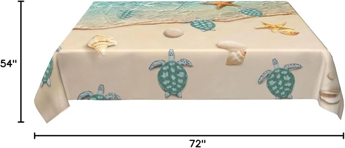 Sea Turtles Beach Table Cloths for Parties Dining Room Kitchen Wedding Indoor Outdoor Decoration Reusable Washable Teal Nautical Decorative Tablecloth, Rectangle 54"x72"