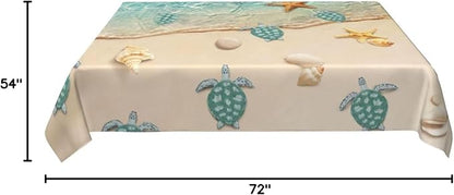 Sea Turtles Beach Table Cloths for Parties Dining Room Kitchen Wedding Indoor Outdoor Decoration Reusable Washable Teal Nautical Decorative Tablecloth, Rectangle 54"x72"