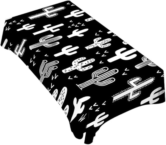 TKS MITLAN Tablecloth Black and White Cactus Table Cloth Rectangle Table 60 x 84 Inch Monochromatic Wild Plant Kitchen Decorations for Home Dinner Party