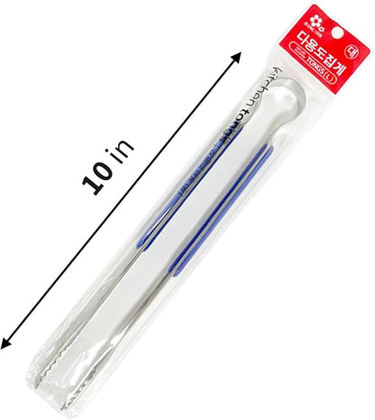 COELO [2-Pack] Stainless Steel Kitchen Metal Tongs Set, Serrated Design Barbeque Grilling Tool Baking Cooking Serving Utensil Great for Samgyeopsal Korean BBQ Grill, 10-Inch, Silver