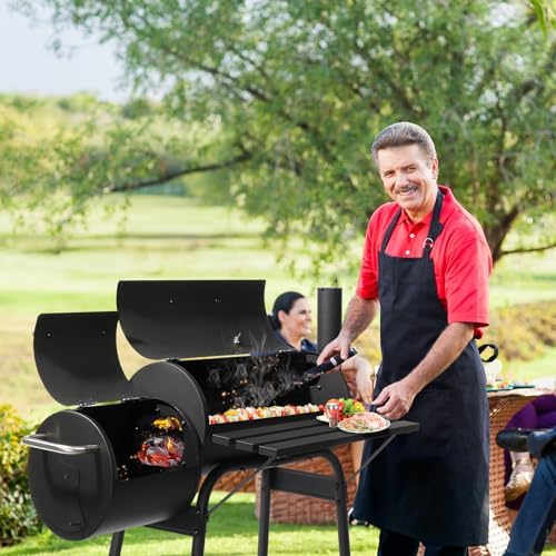 Portable Charcoal Grill 40" - Heavy-Duty Outdoor BBQ with Thermometer & Doors, Perfect for Camping, Beach, Garden, Patio & Backyard Use (Black, 111x54x93cm)