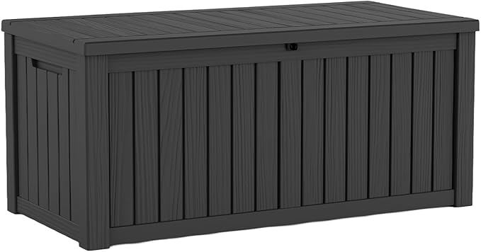 Pepe Tee Waterproof Resin Deck Box, Outdoor Storage Bin for Patio Furniture Cushions, All-Weather Garden Organizer & Seating Bench, Black