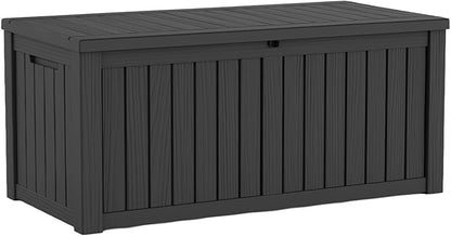 Pepe Tee Waterproof Resin Deck Box, Outdoor Storage Bin for Patio Furniture Cushions, All-Weather Garden Organizer & Seating Bench, Black