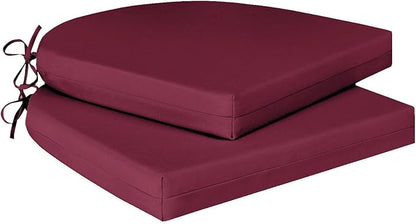 Cozyide Outdoor Chair Cushions, Waterproof Patio Seat Cushions with Adjustable Straps, Round Corner Patio Chair Cushions for Garden, Burgundy, 17x16x2 Inch (Pack of 2)