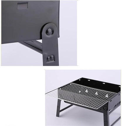 Portable Charcoal Grill for Camping BBQ Grills Outdoor Barbecue Grill Smokeless Folding Black Steel Stove with Pull-Out Ash Tray,35 * 27 * 19.5Cm-D