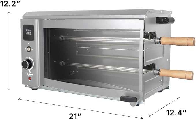 Brazilian Flame Indoor or Outdoor Rotisserie Grill Roaster with 2 Auto Rotating Skewers for Rotisserie Chicken, Steak, Fish, Brazilian Style BBQ, Electric Rotisserie Oven for Apartment or Home