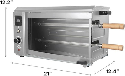 Brazilian Flame Indoor or Outdoor Rotisserie Grill Roaster with 2 Auto Rotating Skewers for Rotisserie Chicken, Steak, Fish, Brazilian Style BBQ, Electric Rotisserie Oven for Apartment or Home