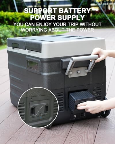 ELECAENTA 12V Refrigerator with Battery, 43qt Dual Zone, Support DC/AC/Solar/Battery Powered, Portable Car Fridge Freezer -4℉~68℉, Electric Cooler for Vehicles Camping Travel Fishing Road Trips