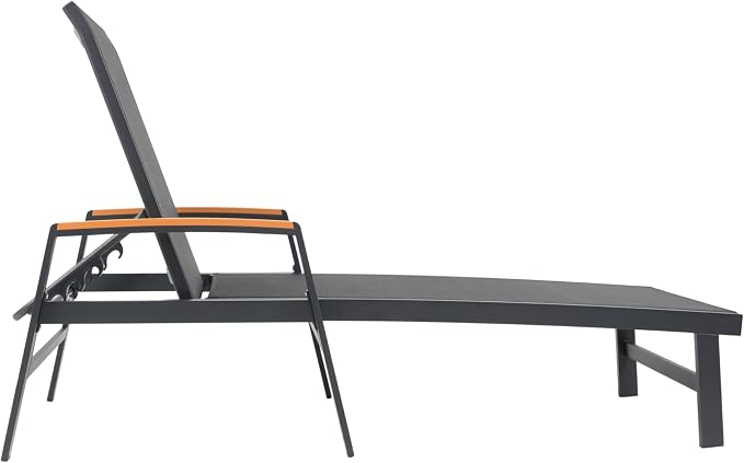 Christopher Knight Home Patio Aluminum Chaise Lounge, Adjustable Mesh Chaise Lounge, 5 Position Back Recliner, Lounge Chair with Armrest, Ourdoor Deep Seating Lounge for Poolside Backyard, Black