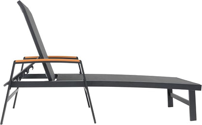 Christopher Knight Home Patio Aluminum Chaise Lounge, Adjustable Mesh Chaise Lounge, 5 Position Back Recliner, Lounge Chair with Armrest, Ourdoor Deep Seating Lounge for Poolside Backyard, Black