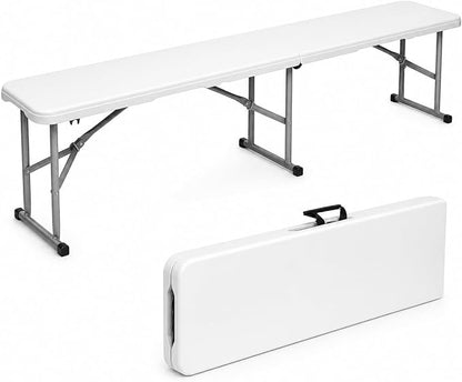 Plastic Folding Bench - Portable Bench Used for Indoor, Outdoor, Picnic, Party, Camping, Dining Seat, Garden Soccer Multipurpose Entertaining Activities, White (1, White, 6 Feet)